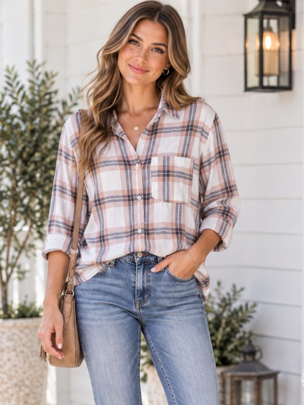 Universal Thread Plaid Long Sleeve Button Down Flannel Shirt Size Medium